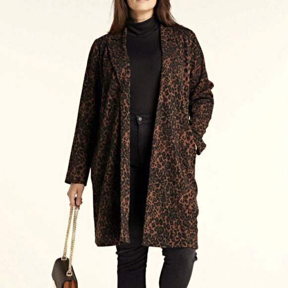 Yesta Womens Leopard Print Jacket UK 20 US 16 Longline Textured Knit Pockets - Picture 1 of 11
